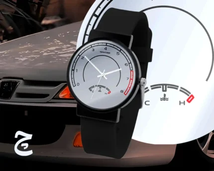 ساعت مچی اسپرت با طرح عقربه کیلومتر پژو پارس | بند سیلیکون رنگ ثابت / مناسب کلیه سنین / قطر ساعت 3.5 / مقاوم دربرابر رطوبت و آب / زمان آماده سازی 10 روز کاری