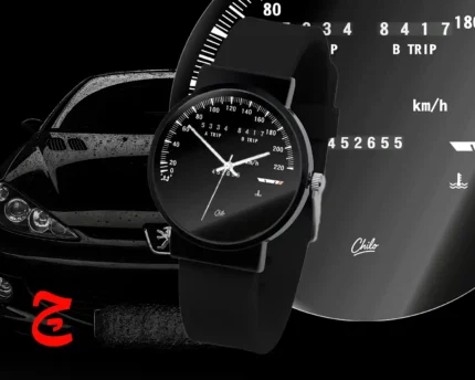 ساعت مچی اسپرت با طرح عقربه کیلومتر پژو مشکی | بند سیلیکون رنگ ثابت / مناسب کلیه سنین / قطر ساعت 3.5 / مقاوم دربرابر رطوبت و آب / زمان آماده سازی 10 روز کاری