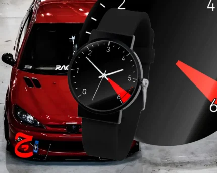 ساعت مچی اسپرت با طرح عقربه کیلومتر پژو 206 مشکی | بند سیلیکون الی استیل درجه یک / مناسب کلیه سنین / قطر ساعت 3.5 الی 4.5 سانتی متر / مقاوم دربرابر رطوبت و آب / زمان آماده سازی 10 روز کاری