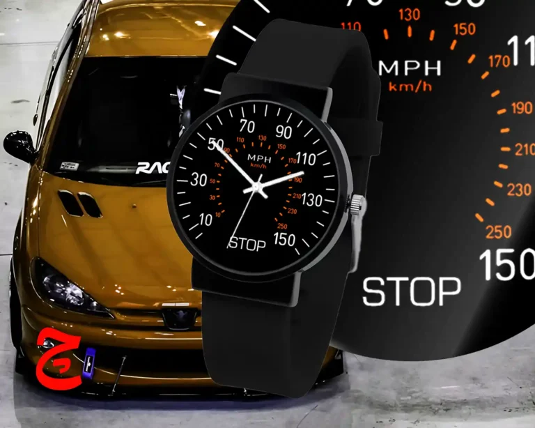 ساعت مچی اسپرت با طرح عقربه کیلومتر پژو 206 rc | بند سیلیکون الی استیل درجه یک / مناسب کلیه سنین / قطر ساعت 3.5 الی 4.5 سانتی متر / مقاوم دربرابر رطوبت و آب / زمان آماده سازی 10 روز کاری